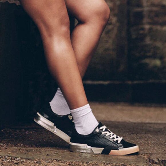 NEW Dolce Vita Zina Court Sneakers - Leather For Women in Black Silver 1125 3S7M - Picture 1 of 9